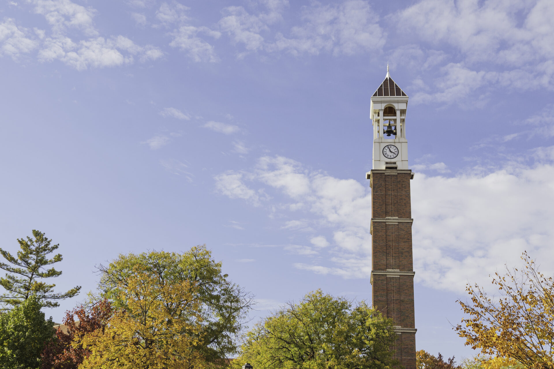 This photo shows the Bell Tower in the fall. The 2026 Great Central U.S. ShakeOut earthquake simulation drill is scheduled for Thursday, Oct. 15 at 10:15 a.m. Campus community members are encouraged to take part in the drill to practice how to respond in the event of an actual earthquake. Photo by Purdue Brand Studio.