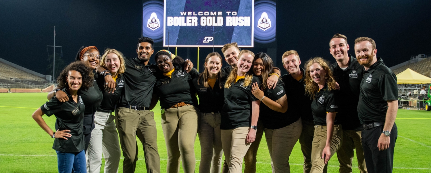 Purdue Orientation professional staff and S.O.C. at B.G.R. closing ceremonies, 2021