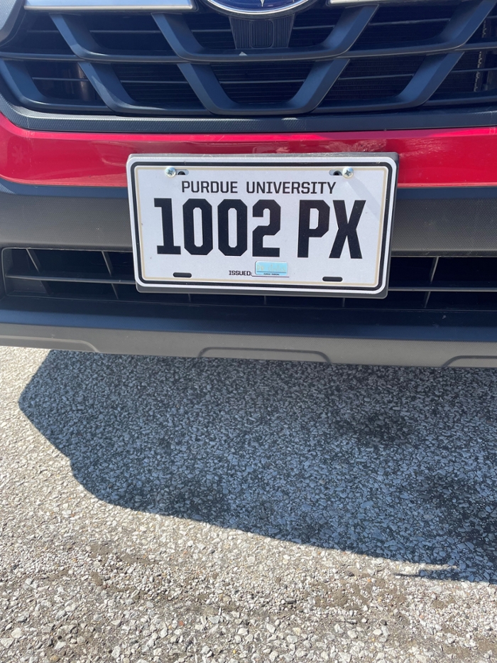 Purdue-issued front plate example