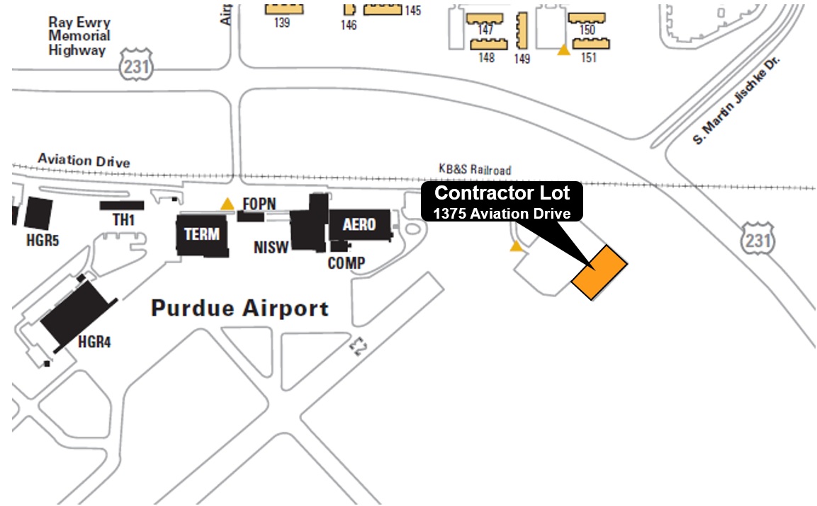 Contractor parking is available at 1575 Aviation Drive.