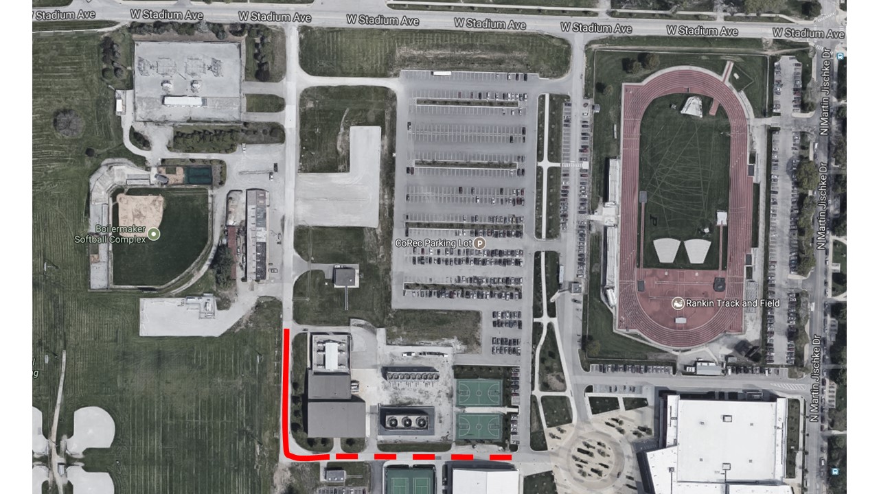 The access drive east of the old Boilermaker Softball Complex is closed beginning July 28