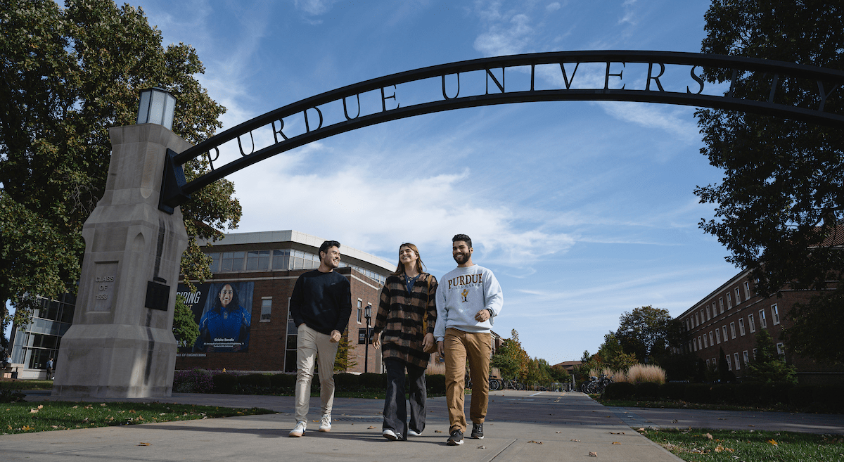 Purdue students enjoying a walking through campus.