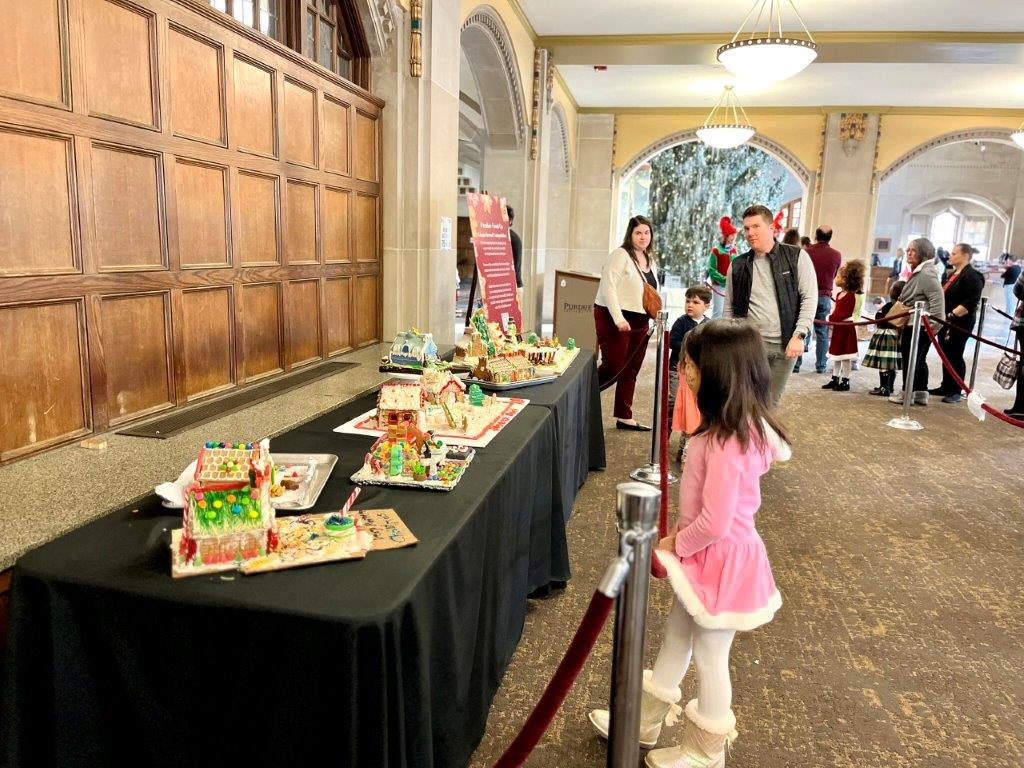 Gingerbread houses on display at the Memorial Union's Breakfast with Santa.