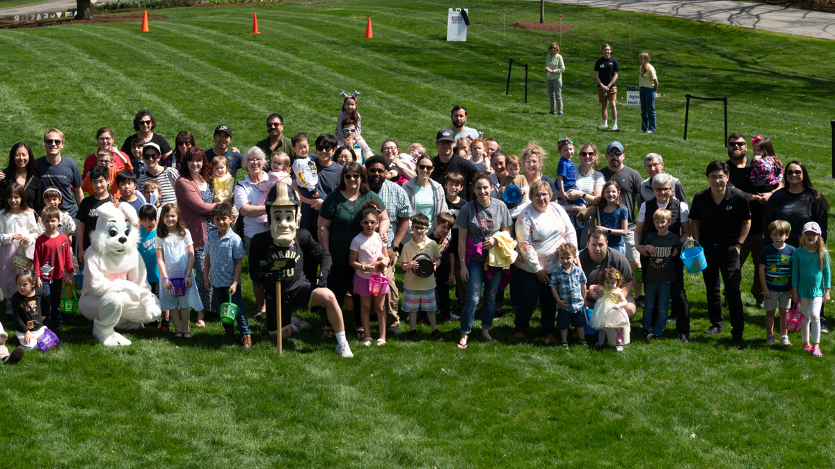 A large group of Easter egg hunt attendees.