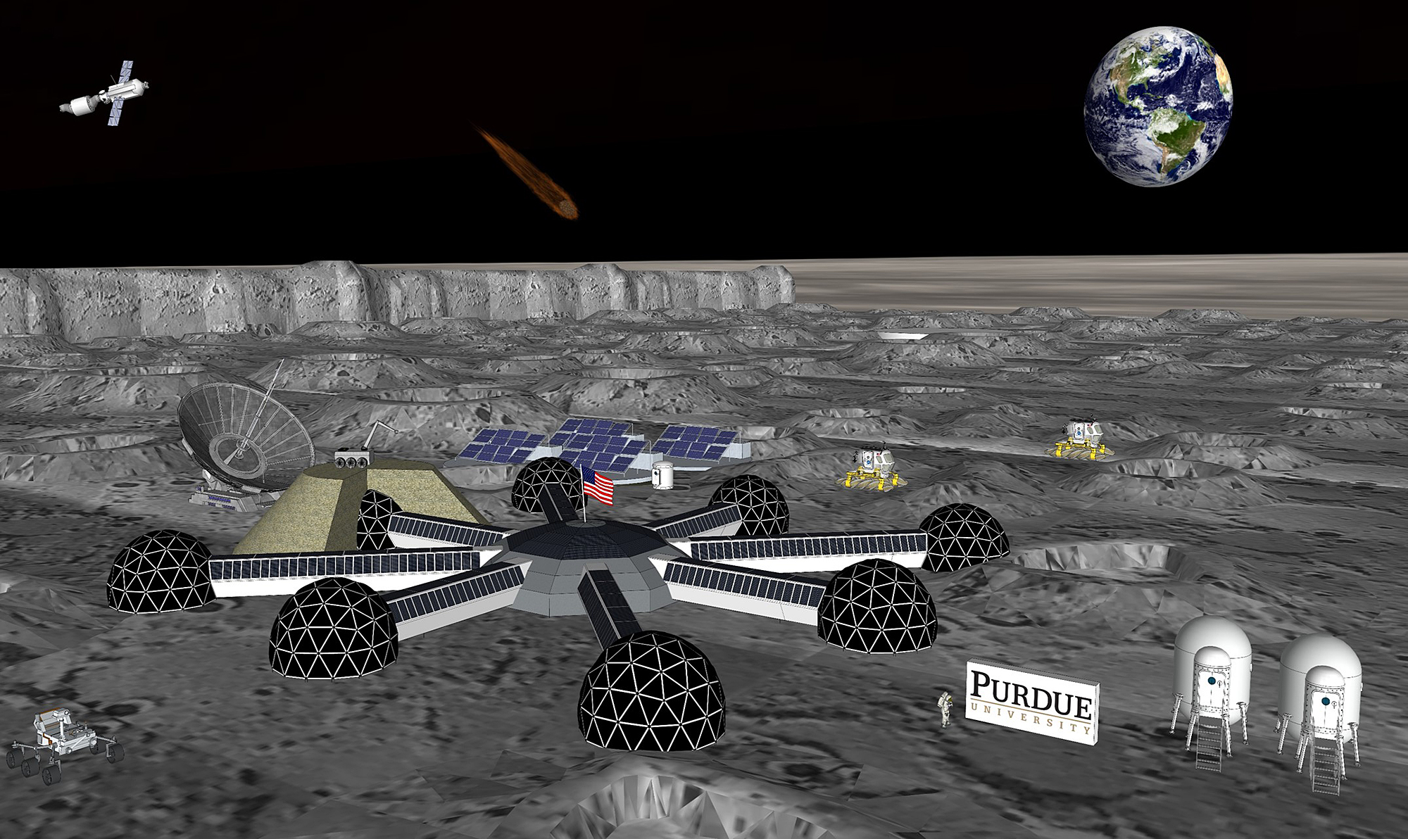 Artist's rendering of possible future habitat on the moon or Mars