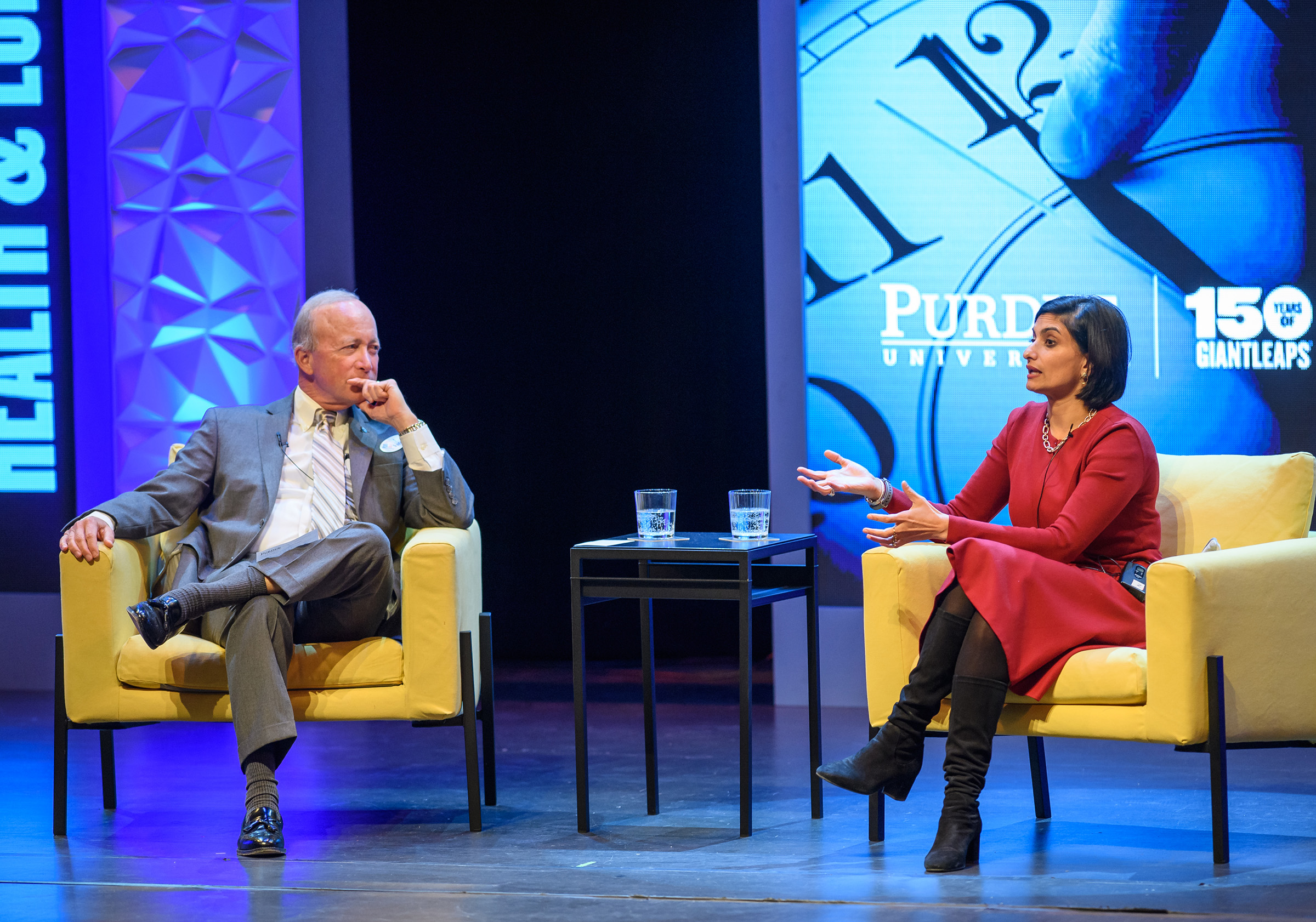 President Daniels talks onstage with Seema Verma