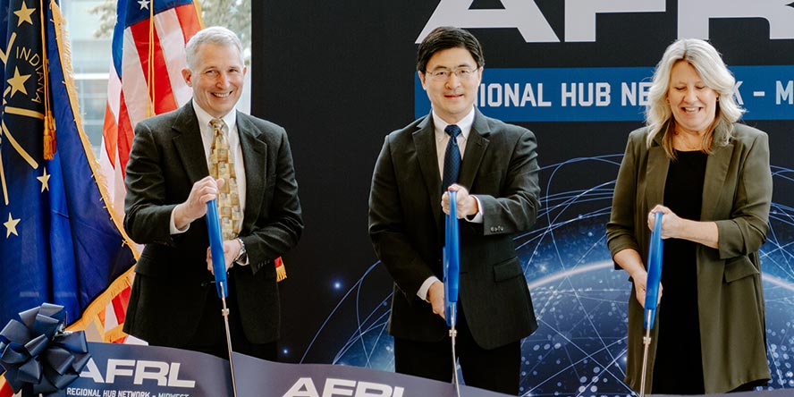 Richard Vaia, chief scientist, Materials and Manufacturing Directorate, AFLR; President Chiang; Monica Poelking, deputy chief technology officer, AFLR.
