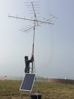 Pictured: Setting up a Motus tower station. Photo courtesy of Tianna Burke, Motus Wildlife Tracking System