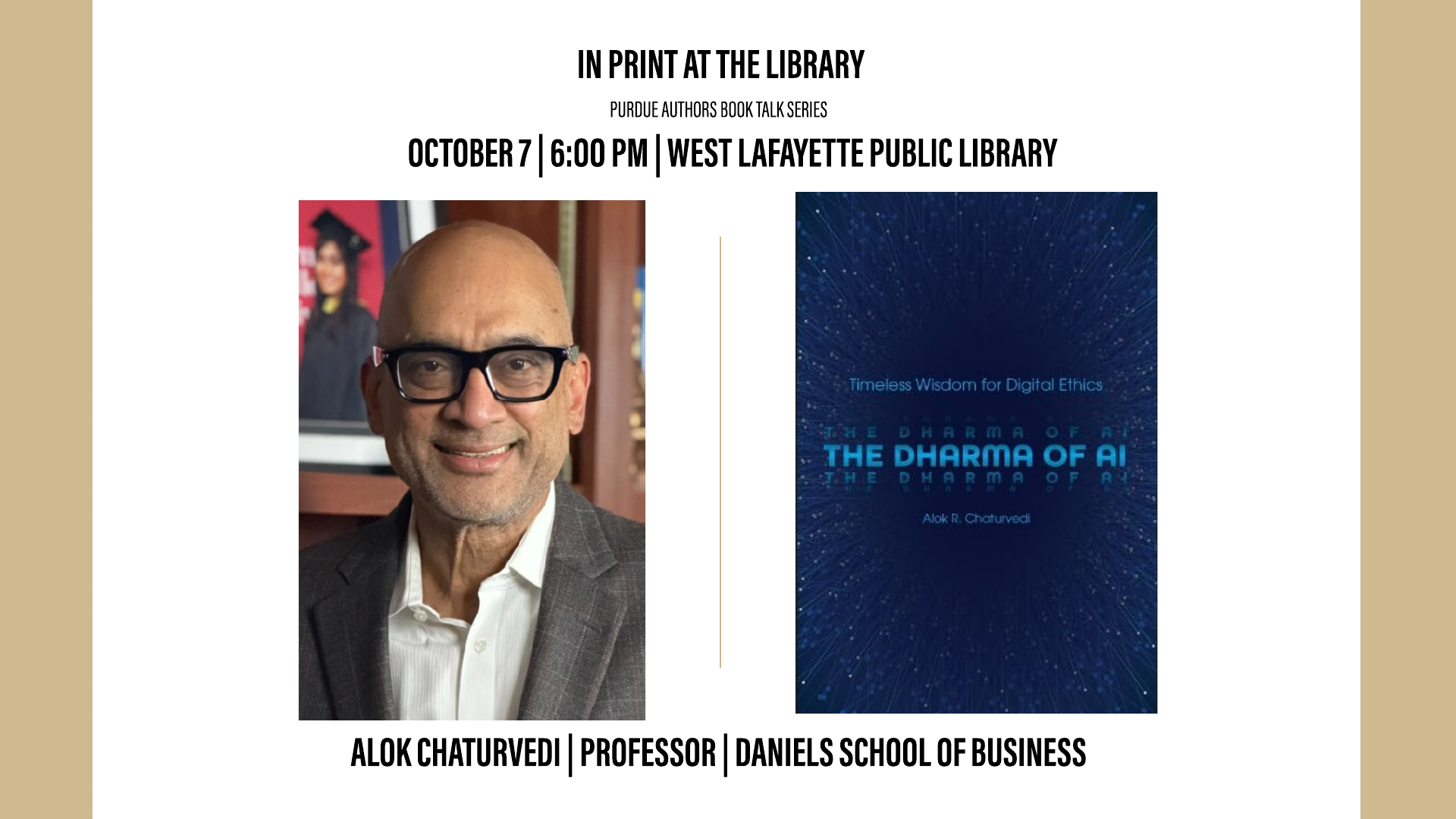 Flyer with event details for In Print at the Library series.