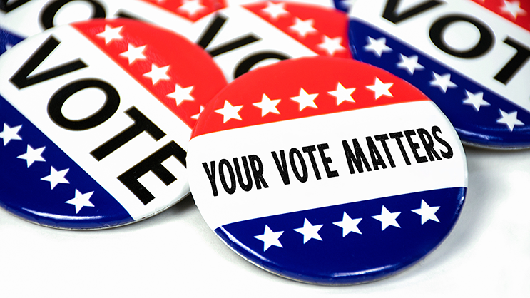 Buttons with the word 'vote' and 'your vote matters' stacked together