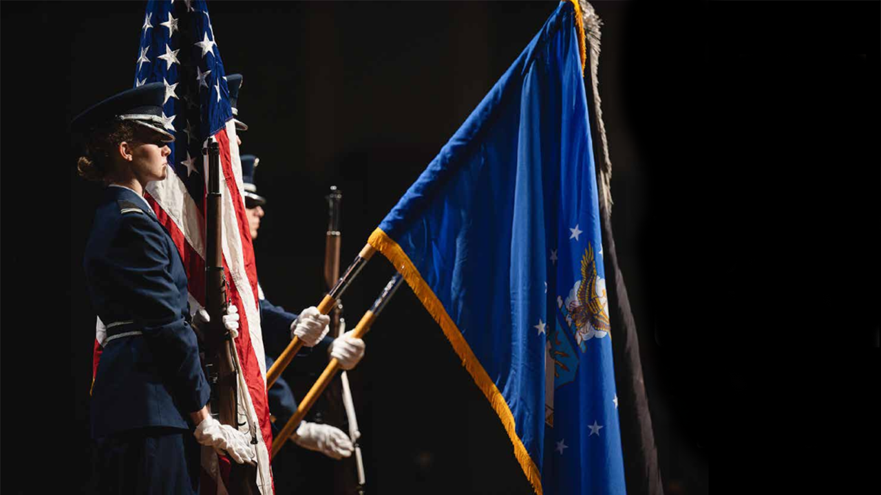 Military Color Guard Presenting Flags