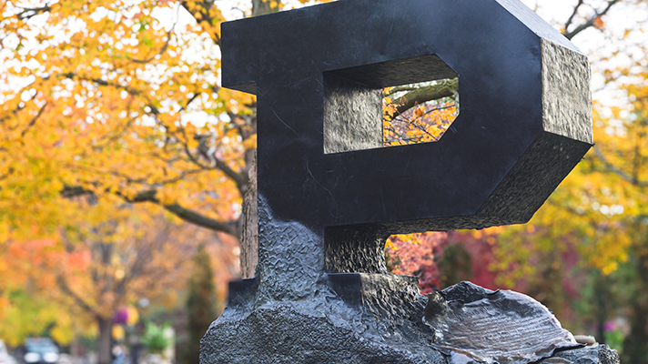 Close up of Block P statue on Purdue campus