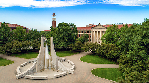Aerial view of Engineering Mall with Bell Tower and Hovde Hall in the background