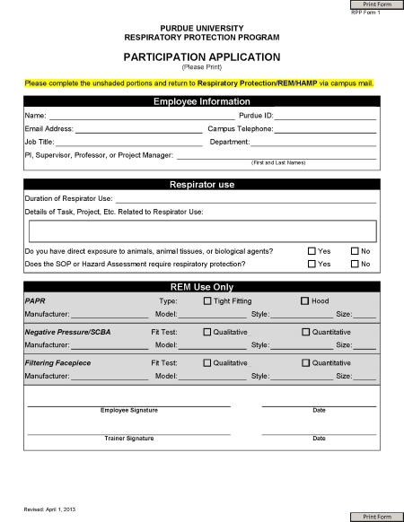 Respirator Participation Application