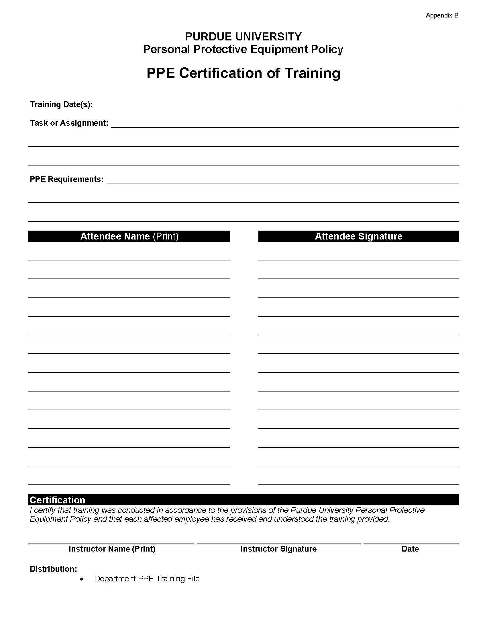 personal protective equipment certification of training