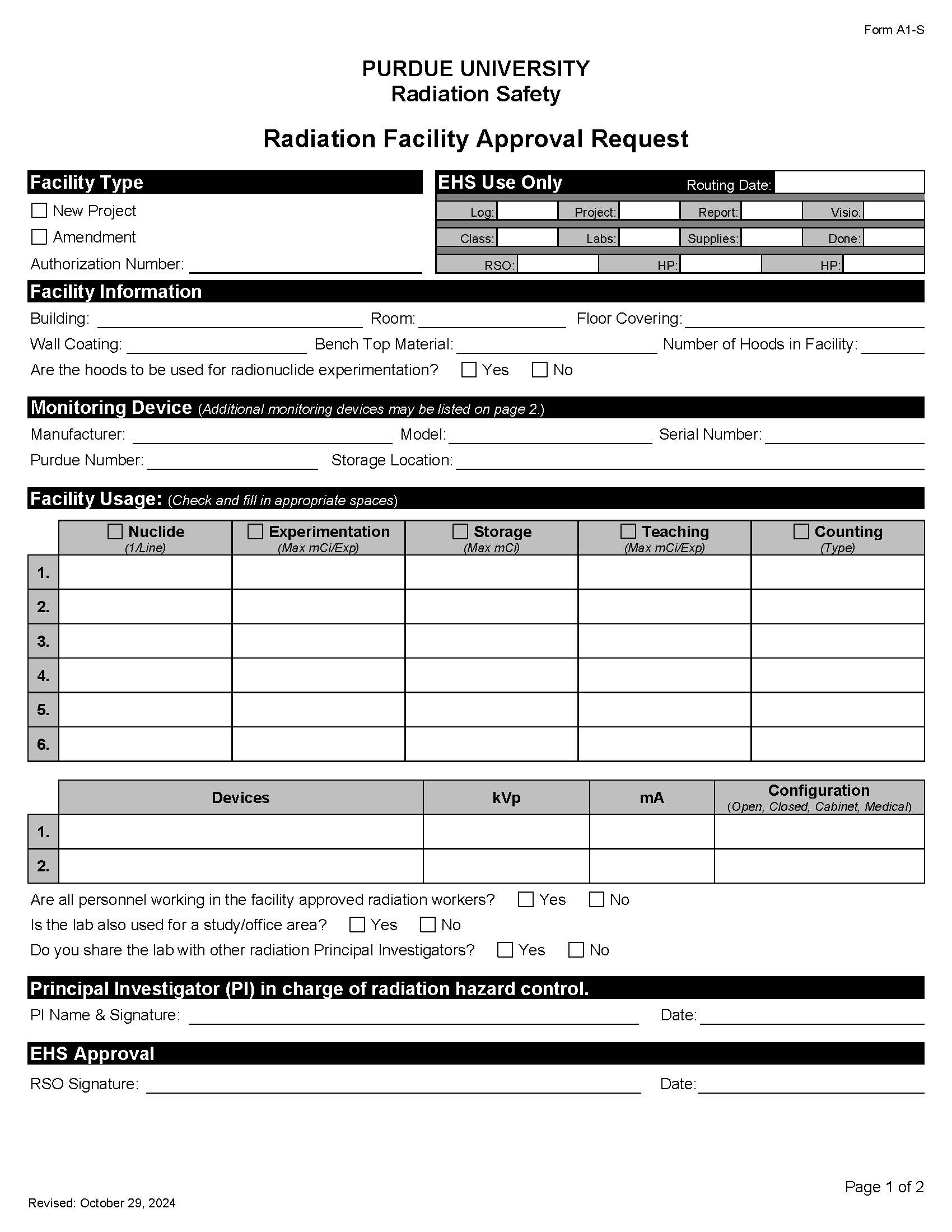 Radiation Facility Approval Request