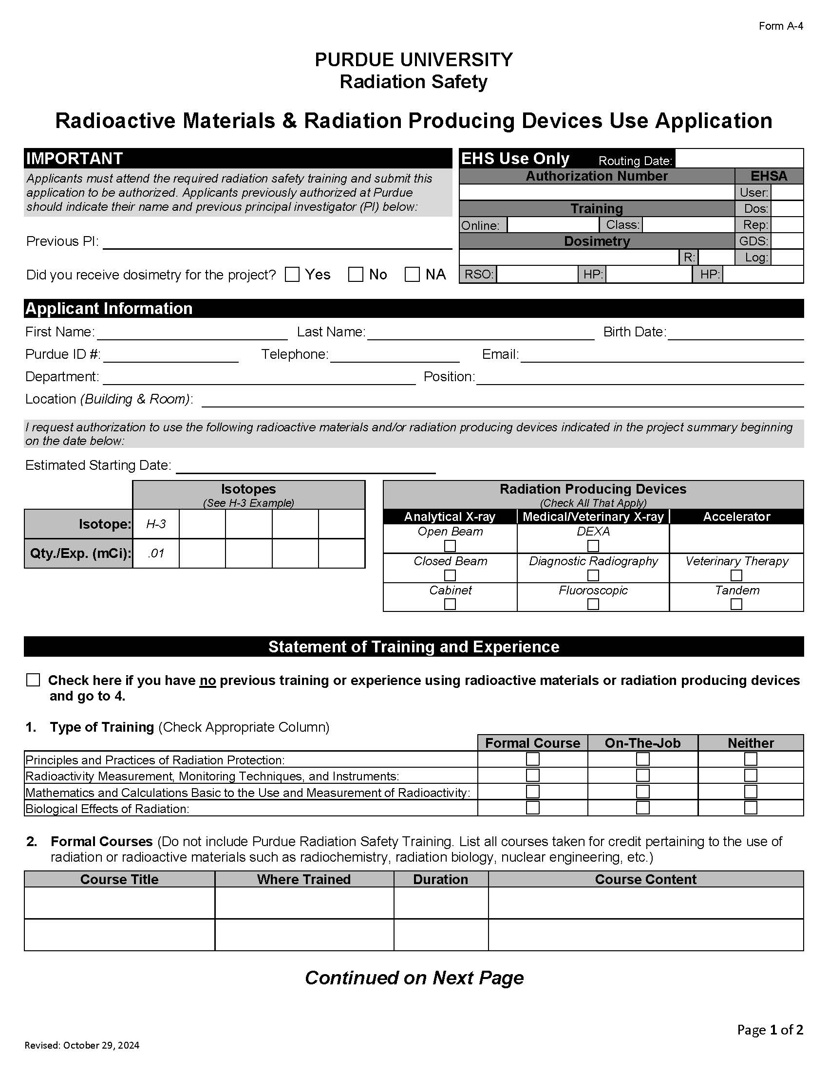Radioactive Materials and Radiation Producing Use Application