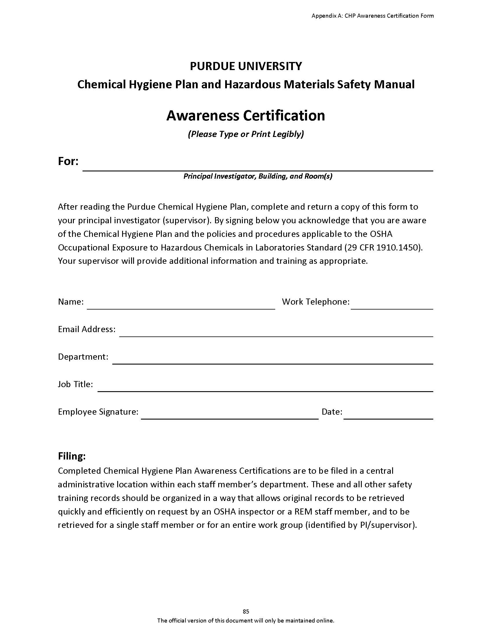 Clickable link for CHP Awareness Certification