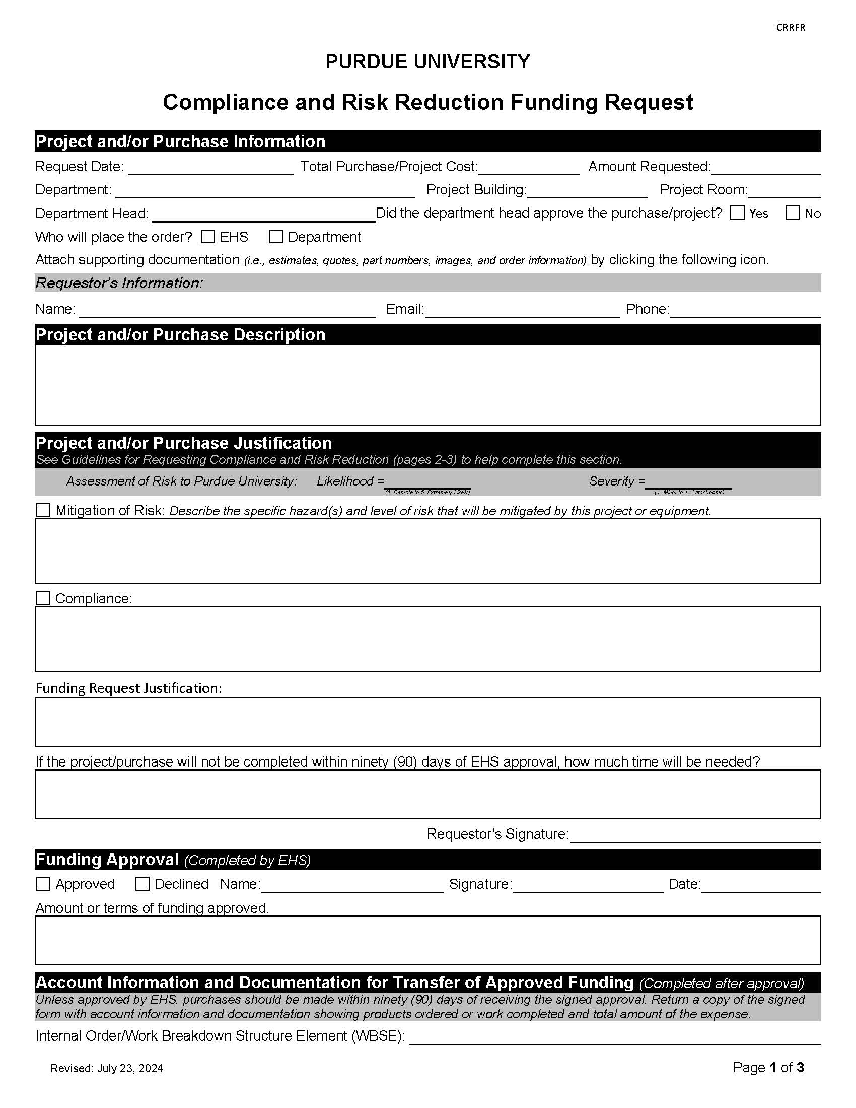 clickable link to the compliance & risk reduction funding request form