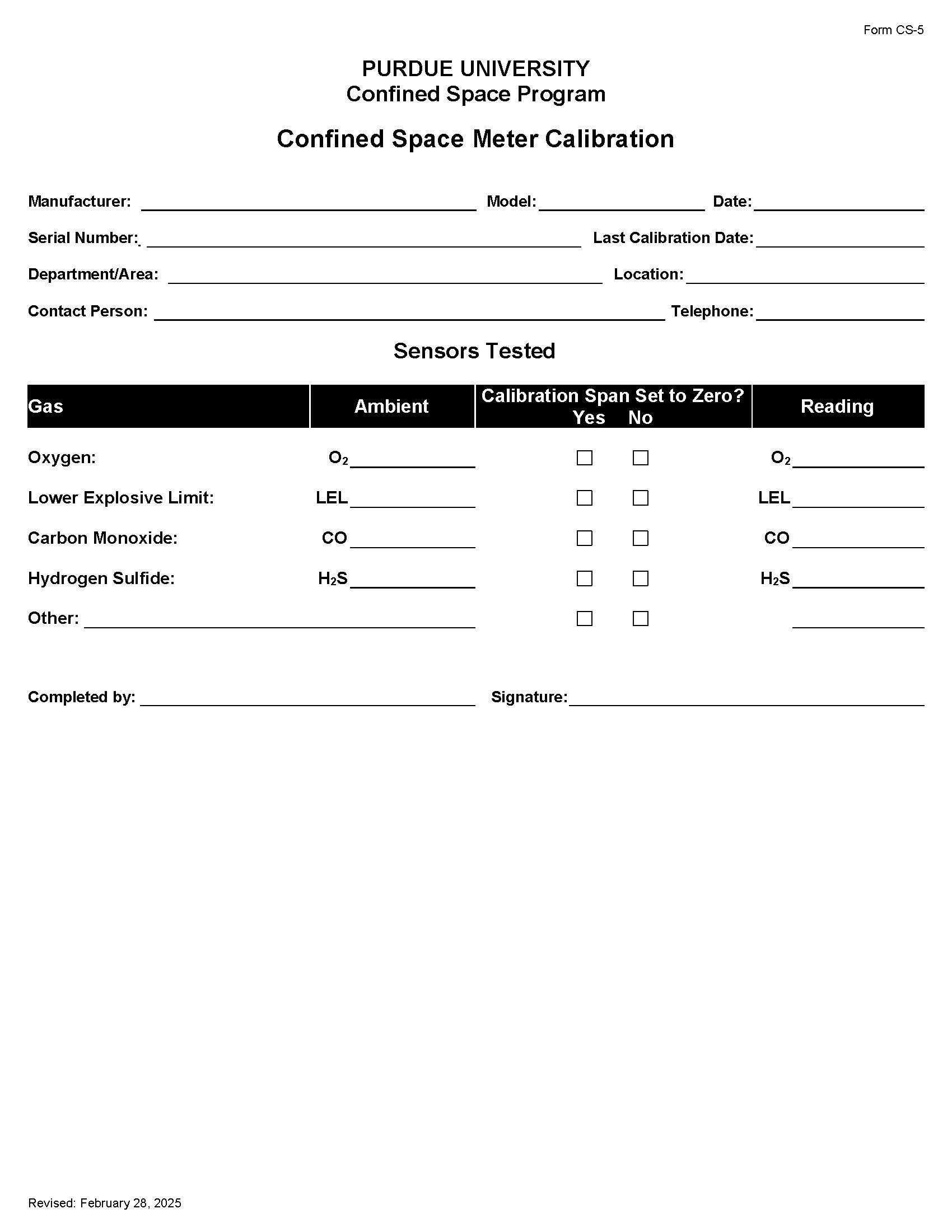 clickable link to the confined space meter calibration form