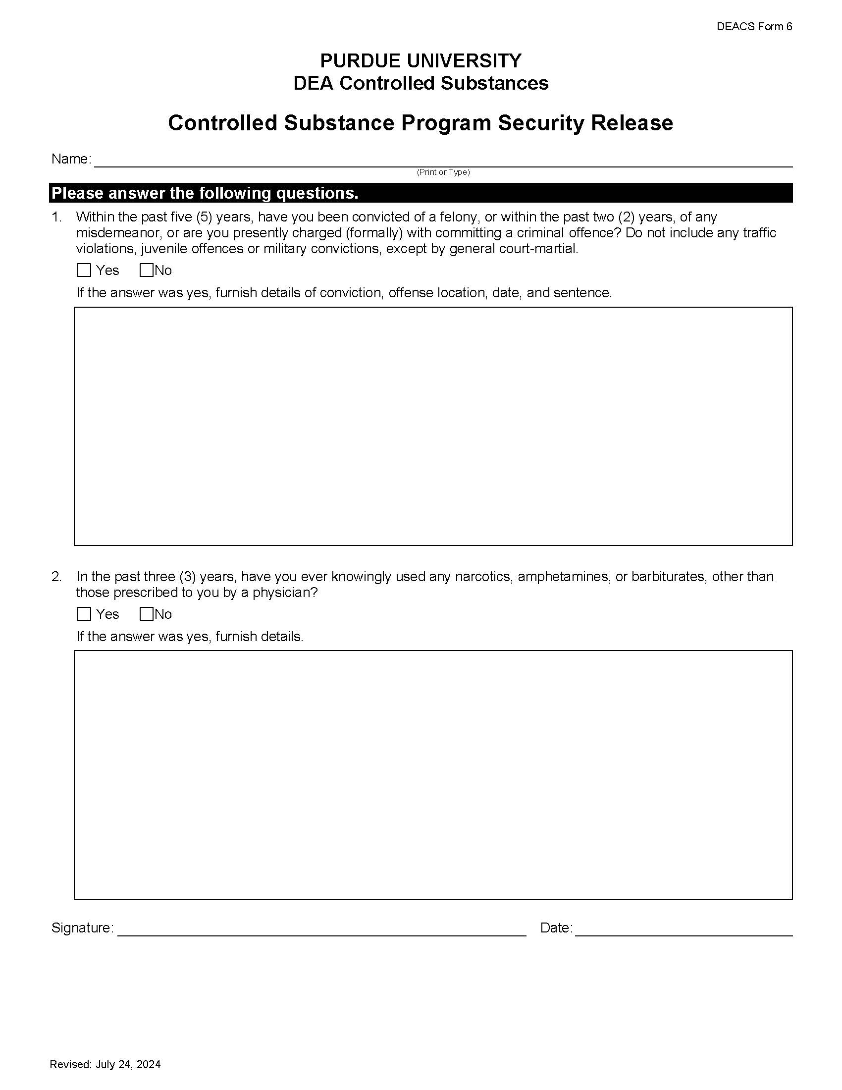 clickable link to the controlled substance security release form