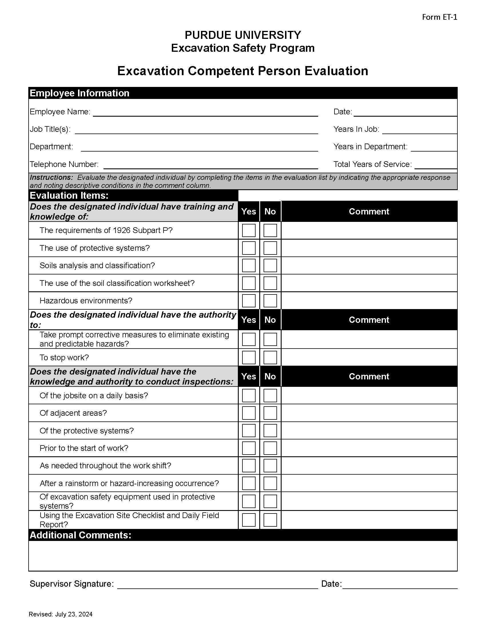 excavation competent person evaluation