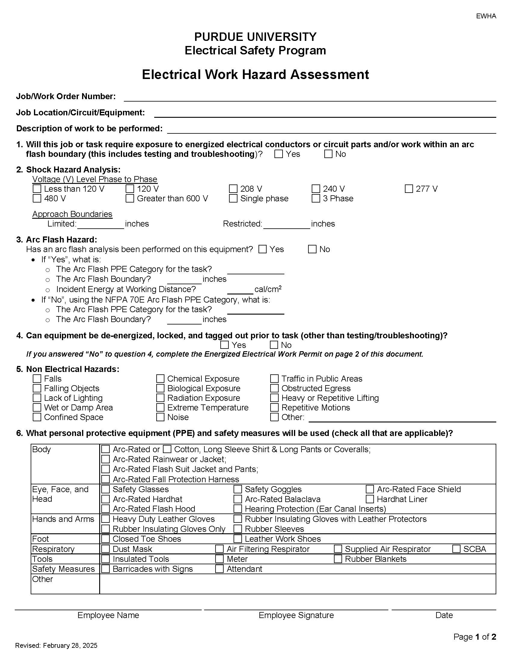 hazard assessment for electrical work