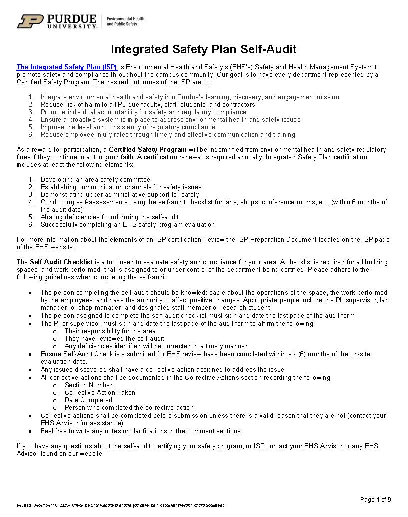 integrated safety plan self audit
