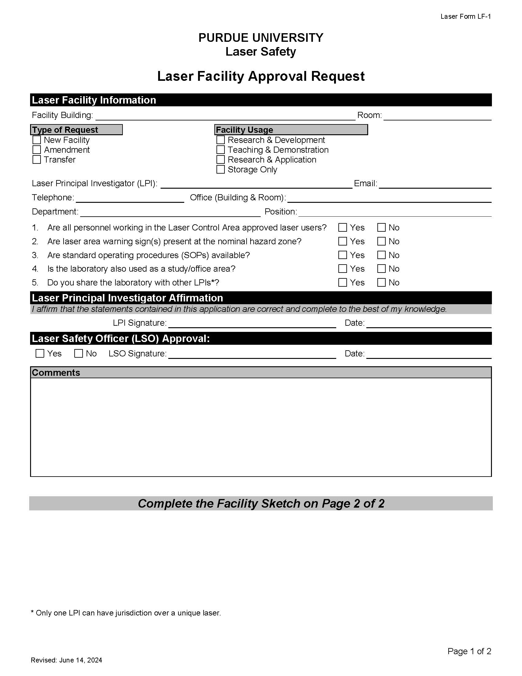 laser facility approval request form