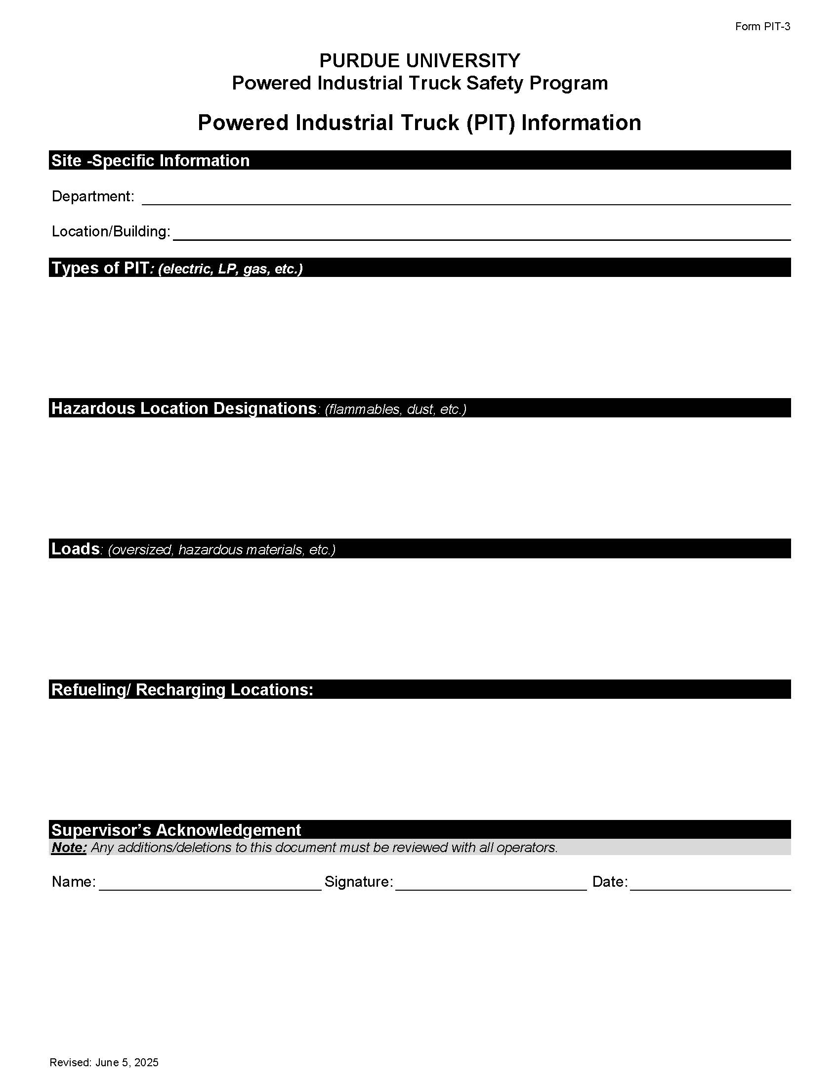 Powered Industrial Truck Information