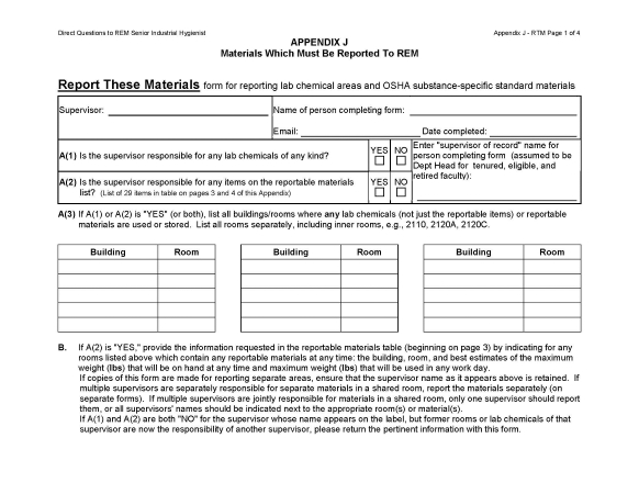 materials which must be reported to EHS