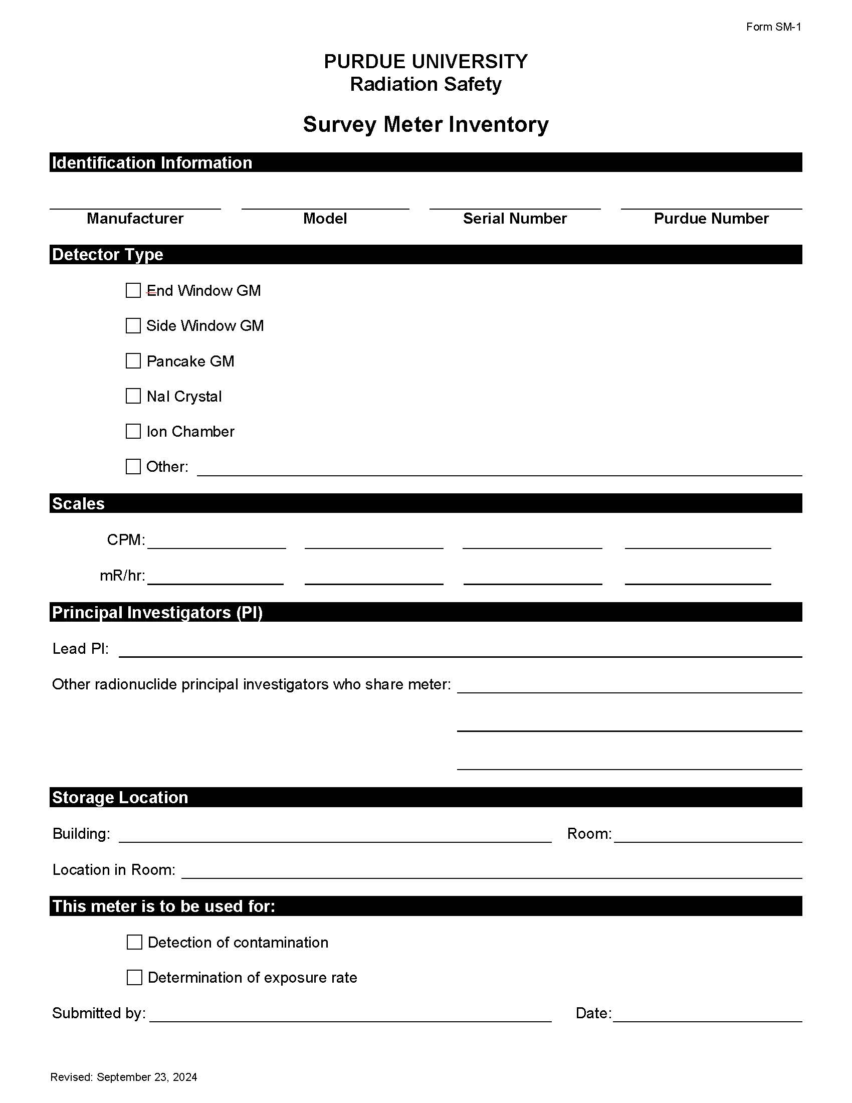 Survey Meter Inventory Form
