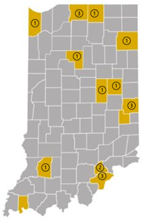 Indiana awardees map by county