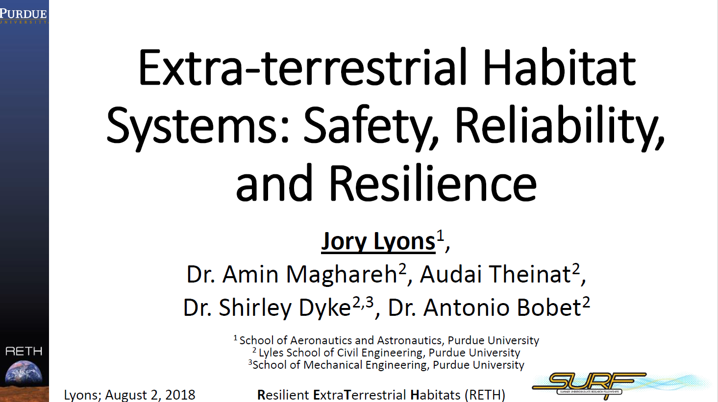 Extra-terrestrial Habitat Systems: Safety, Reliability, and Resilience