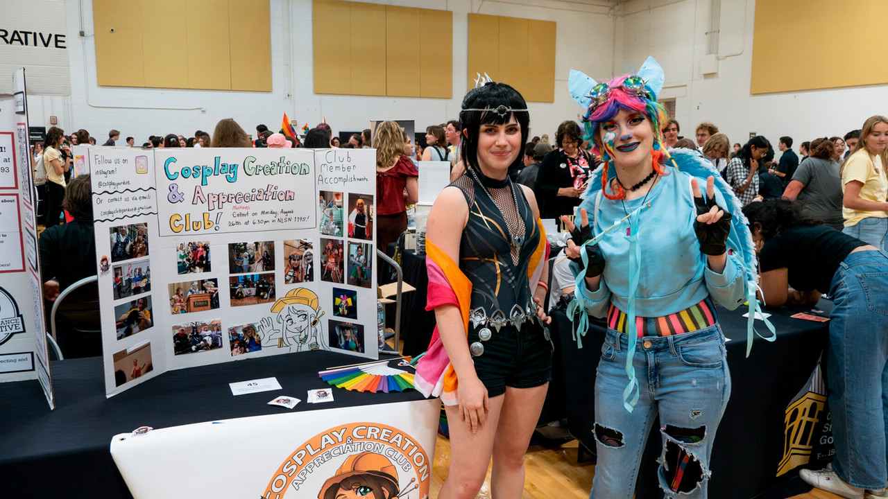 Student Cosplay Club tabling during the LGBTQ Rainbow Callout. 