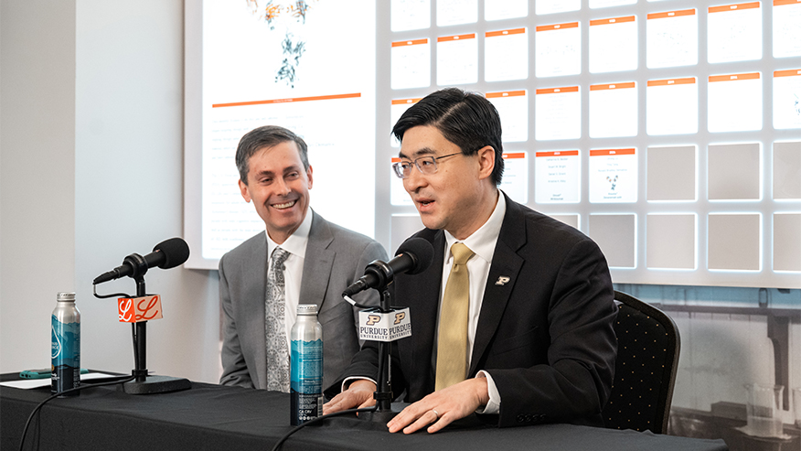 Eli Lilly CEO David Ricks and former Purdue President Mung Chiang