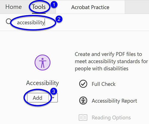 Add Accessibility Tools to Adobe Acrobat Pro DC.