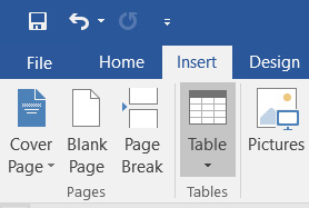 Inserting tables in Microsoft Word.