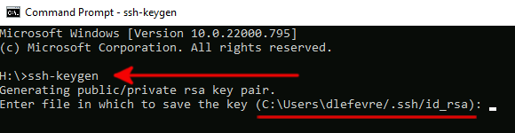 Use the ssh-keygen command and enter the file in which to save the key.