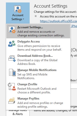 In Outlook, select Account Settings.