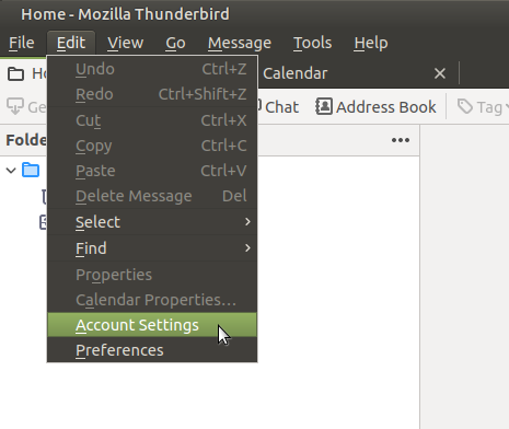 Open Thunderbird account settings.