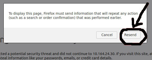 Firefox resend information dialog box, select Resend.