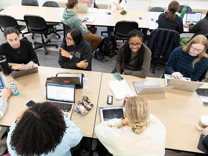 Students discussing a project.