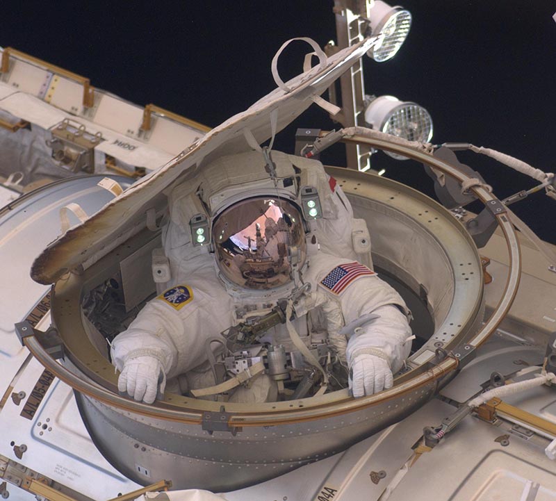 Drew Feustel preparing for a spacewalk