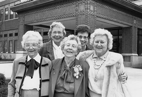 Dean Helen Schleman and Dean Zissis pictured among the 3 other female deans of Purdue (Courtesy of Purdue Archives and Special Collections)