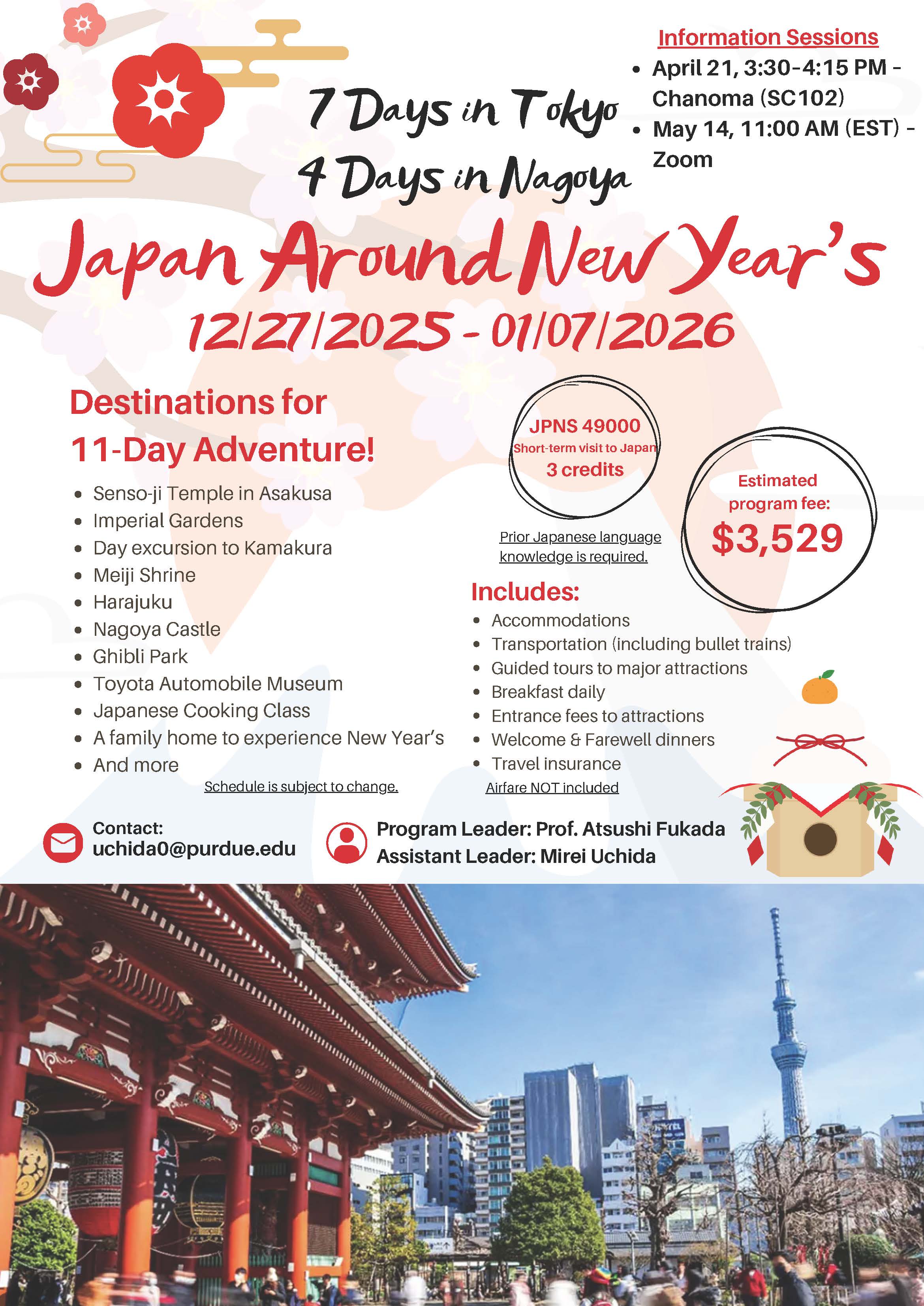 Study abroad flyer for Japan program Winter 2025