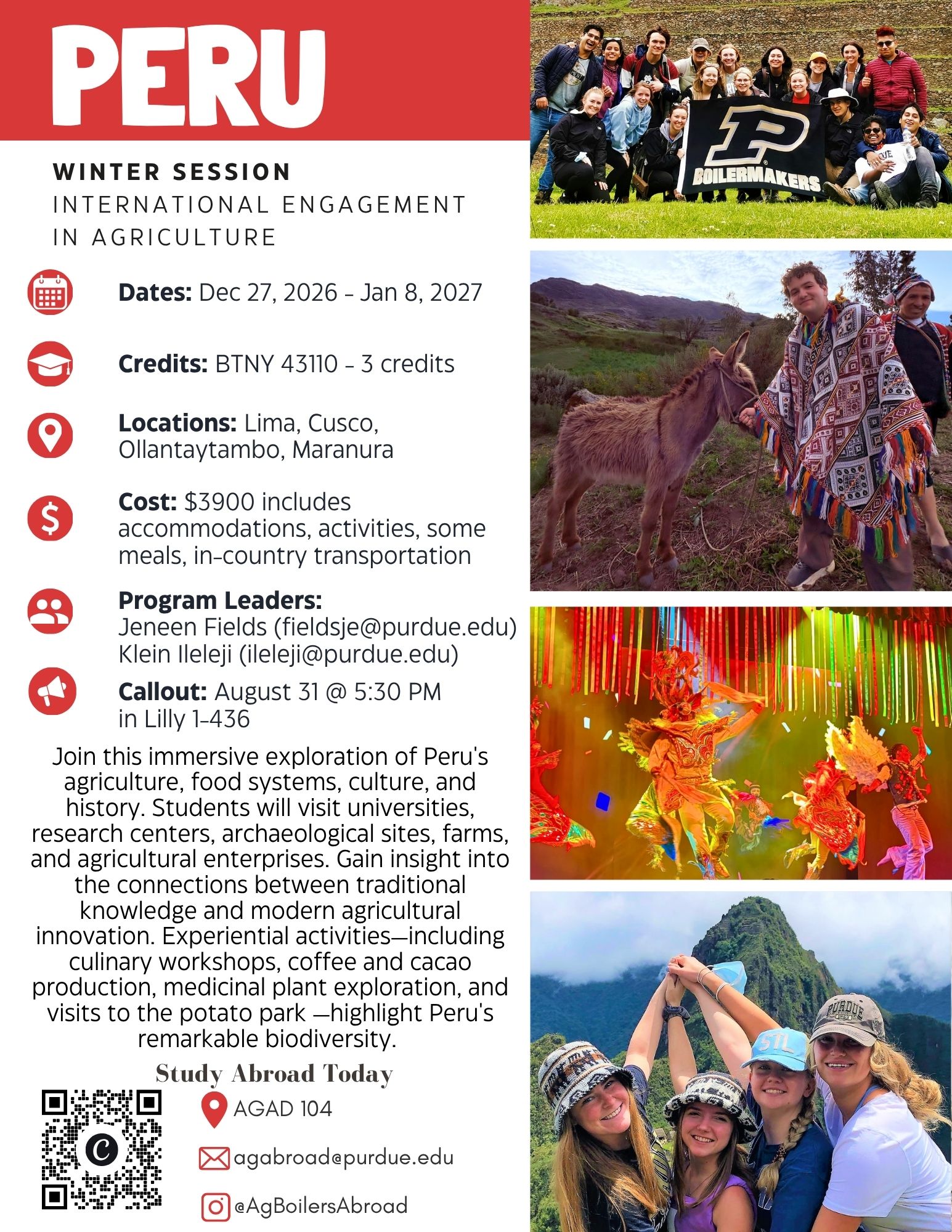 Peru program flyer with trip details
