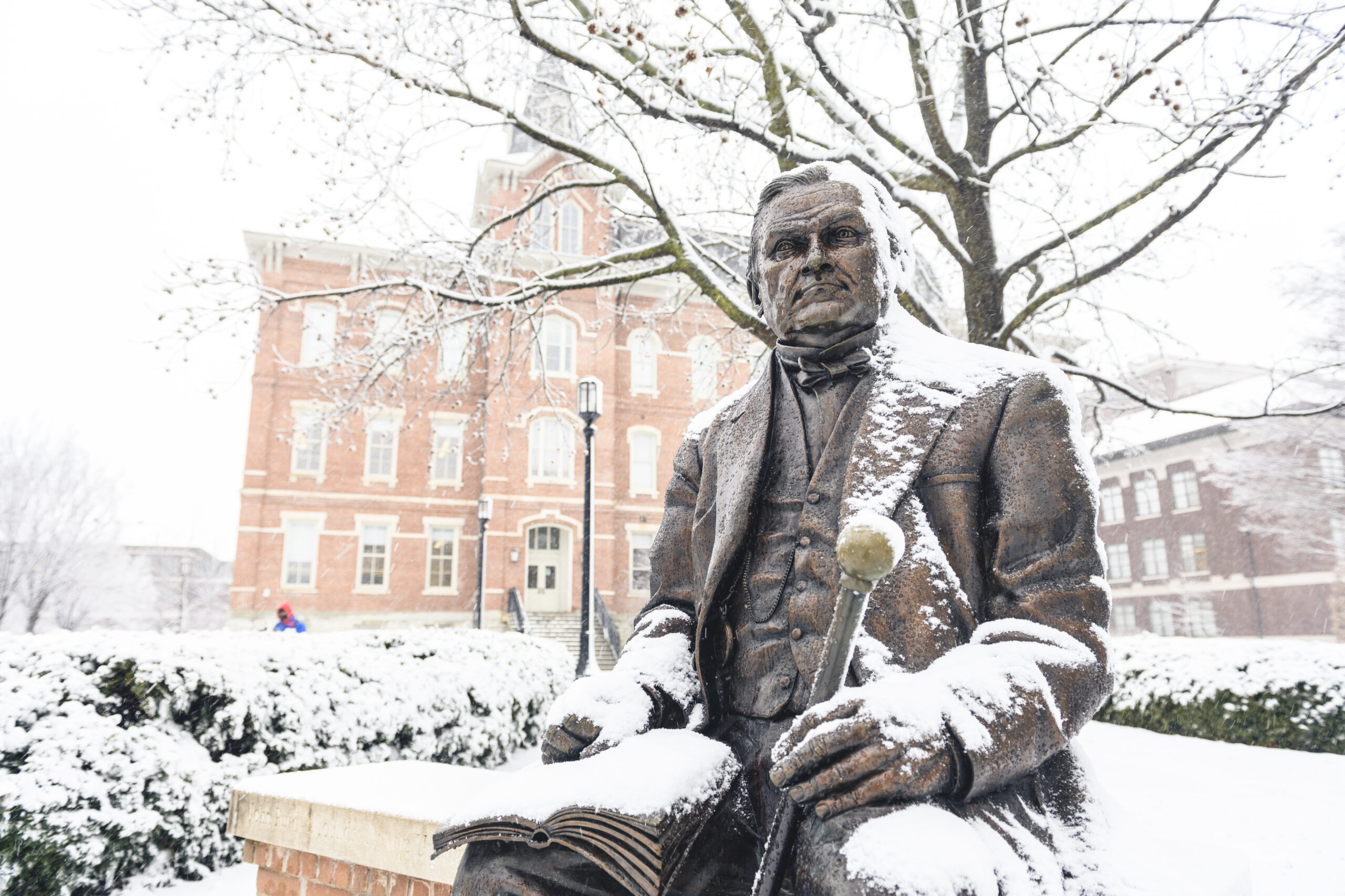 John Purdue statue in winter