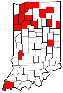 Indiana map showing Palmer amaranth weed
