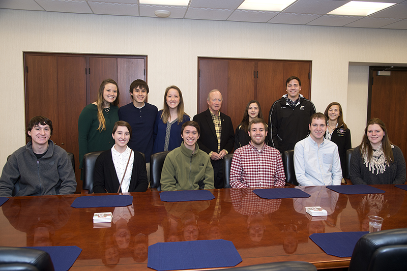 President Daniels with students